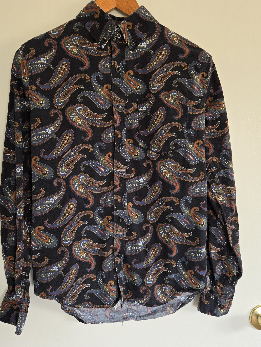Ben Sherman Black Paisley Button-Down Shirt with Rust & Blue Stretch Fit Men's S